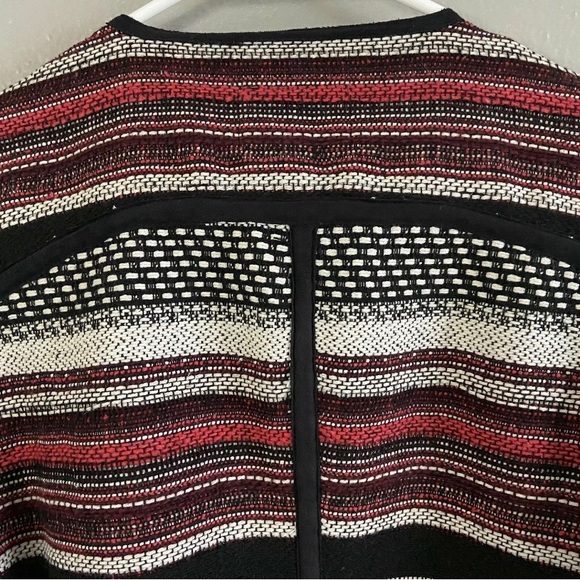 NWT Jessica Simpson Elora Striped Jacket Size L Asymmetric Full Zip Red Black - Picture 4 of 5